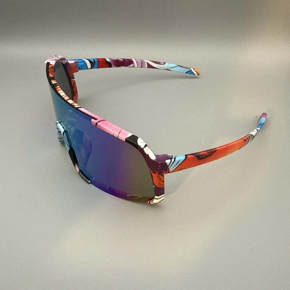 MULTICOLOR GRAFFITI UV400 Shield SUNGLASSES Mirror Lense Sports- Cycle - HOT